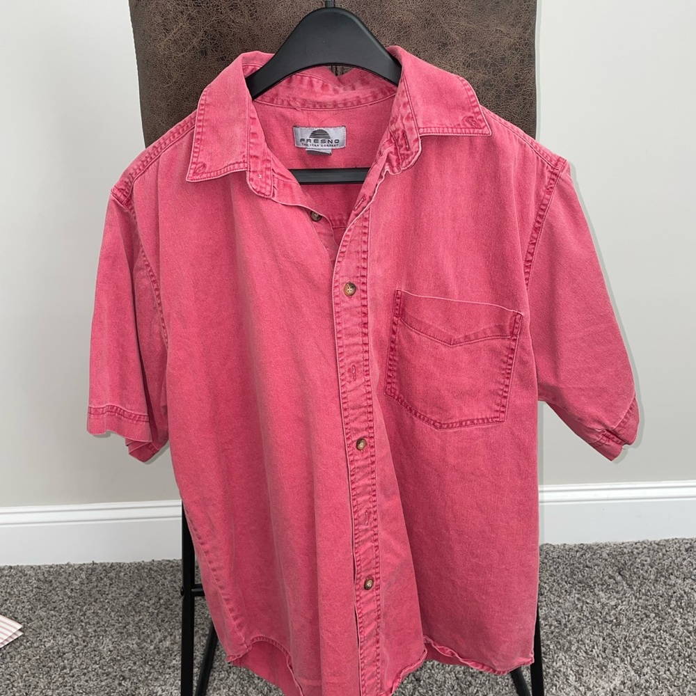 Red Casual Button Down Shirt Lightweight Relaxed Fit